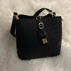 Black and gold croc bucket bag